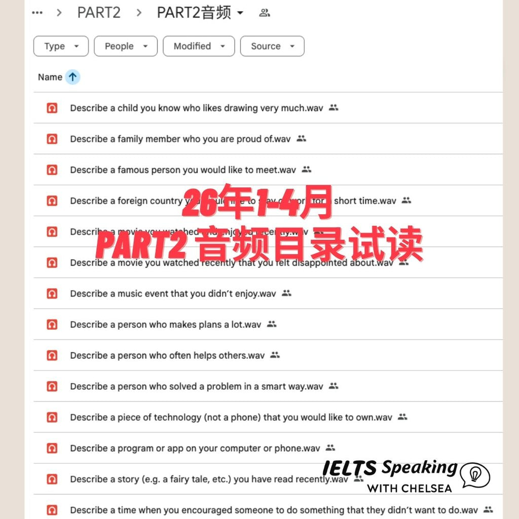 2026年1-4月雅思口语最新题库+8.5分真题素材(PDF文本+真人音频)