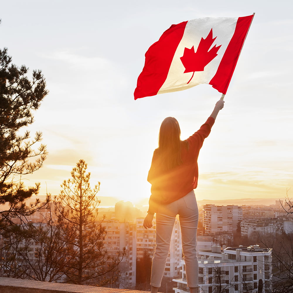 Full Shot Woman With Canadian Flag