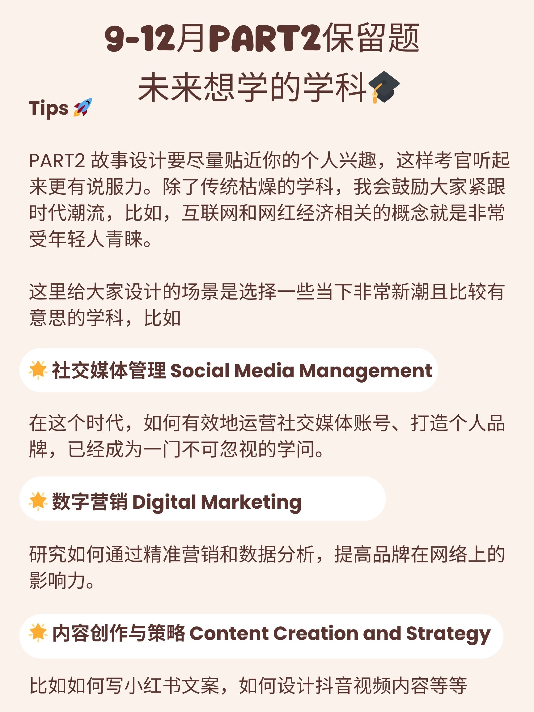 雅思口语part2题目“未来想学的学科”题目解析